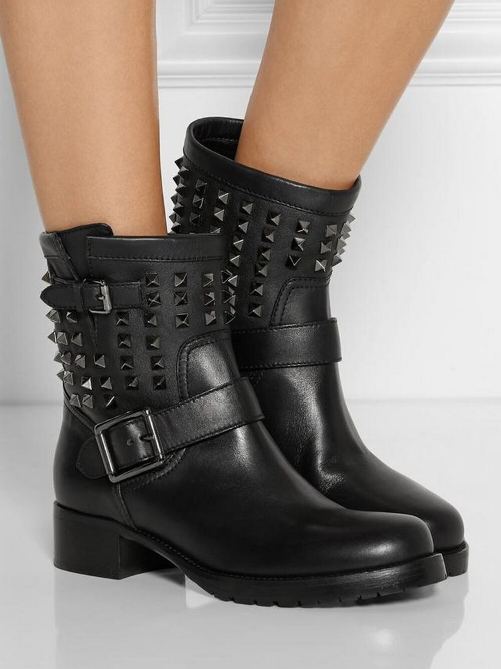 NEW Valentino Garavani Rockstud Leather Ankle Boots, Black, EU 36.5